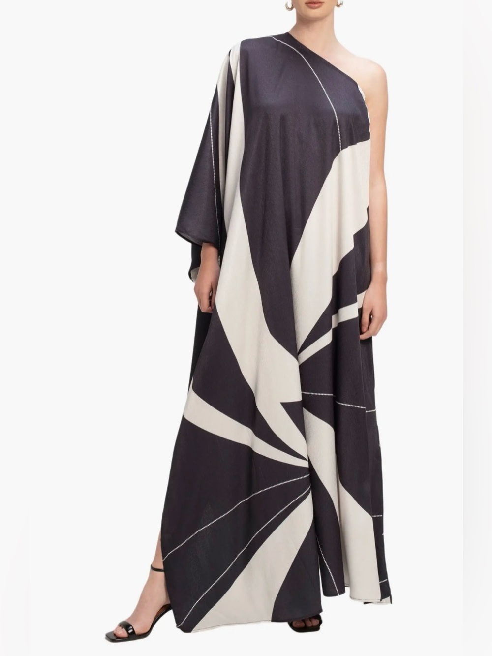 Diarrablu Satu One-Shoulder Maxi Dress Black White Abstract Fama Noir 2XL